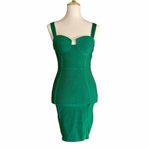 AKIRA Bandage Mini Dress Kelly Green Tank Straps Bodycon Size L